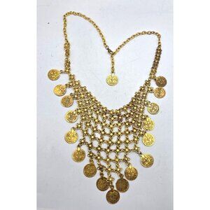 Gold-Tone Statement Coin Necklace With Layered Chain Design